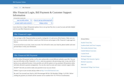 Hbc Financial Login, Bill Payment & Customer Support Information