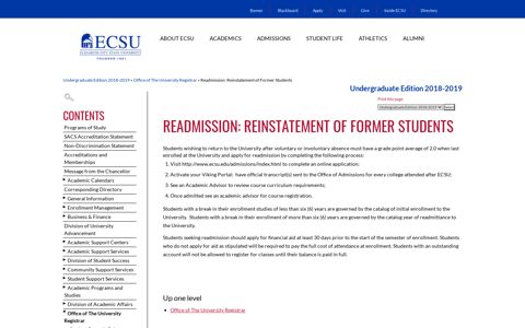 Elizabeth City State University - Readmission: Reinstatement ...