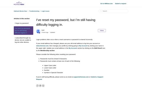I've reset my password, but I'm still having difficulty logging in ...