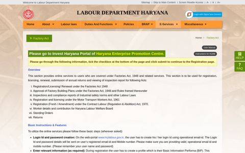 Factories Act - Labour Department, Haryana