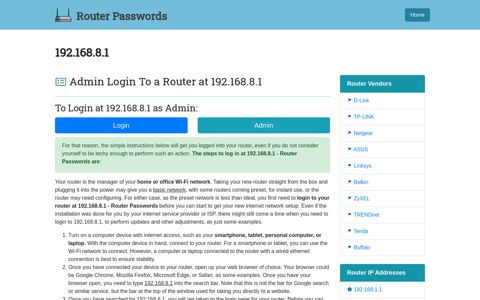 192.168.8.1 - Router Passwords