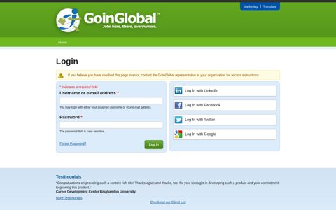 GoinGlobal: Login