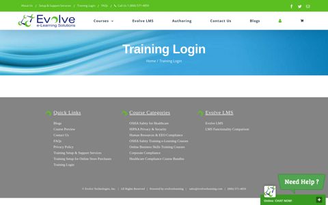 Training Login - Evolve e-Learning Solutions
