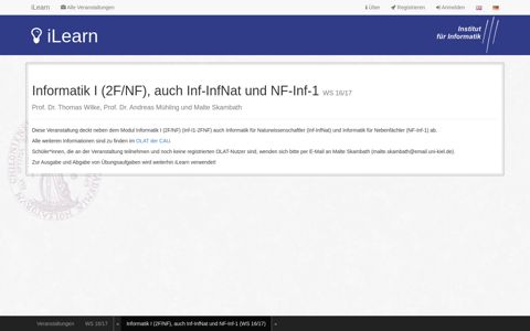 Informatik I (2F/NF) - iLearn - Uni Kiel