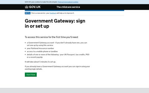Government Gateway: sign in or set up - Childcare service