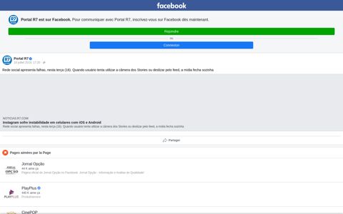 Portal R7 - Rede social apresenta falhas, nesta terça... | Facebook