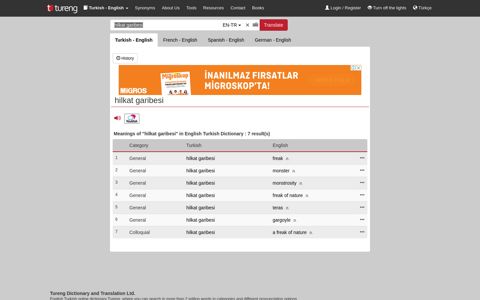 hilkat garibesi - Turkish English Dictionary - Tureng