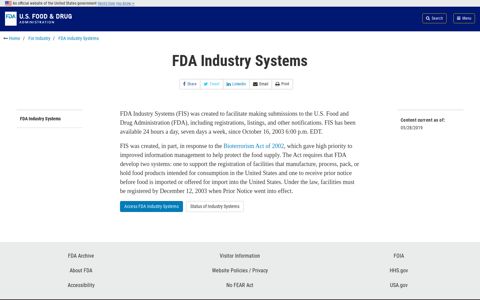 FDA Industry Systems | FDA