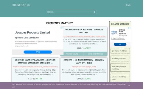 elements matthey - General Information about Login