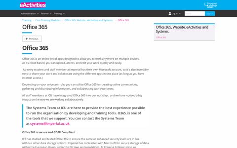 Office 365 - eActivities - Imperial College London