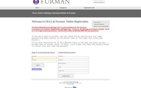 OLLI @ Furman Online Registration - campusce.net