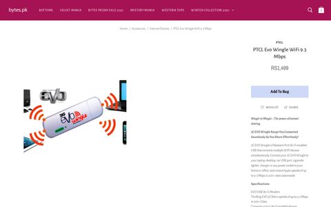 PTCL Evo Wingle WiFi 9.3 Mbps Price In Pakistan - Bytes.pk