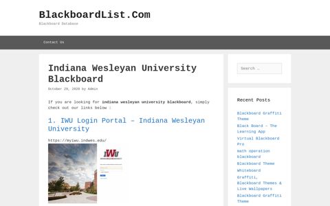 Indiana Wesleyan University Blackboard - BlackboardList.Com