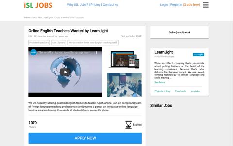Online English Teachers Wanted by LearnLight - iSLCollective