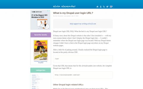 What is my Drupal user login URL? | alvinalexander.com