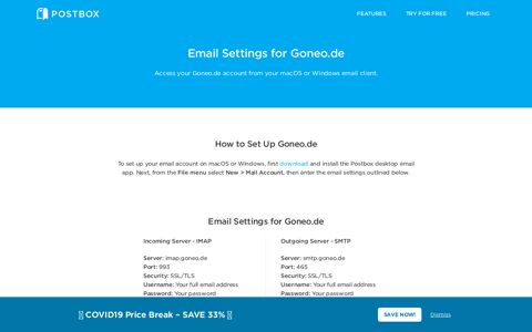 Email Settings for Goneo.de - Postbox