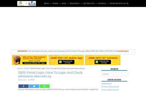 EKSU Portal Login | How To Login And Check admission.eksu ...