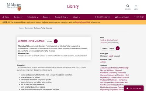 Scholars Portal Journals | McMaster University Library