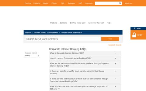 Corporate Internet Banking Faqs - ICICI Bank Answers