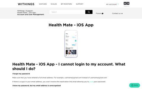 Health Mate - iOS App - I cannot login to my account. What ...