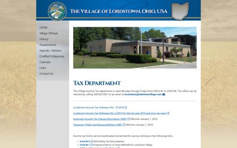 Tax Department - The Village of Lordstown, OH