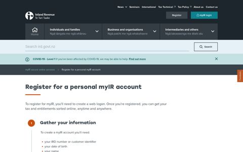 Register for a personal myIR account - Ird