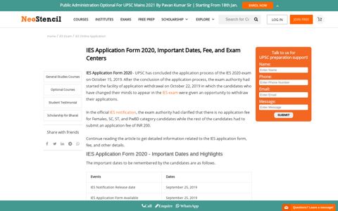 IES Application Form 2020 - Dates, Fee, and Registration ...