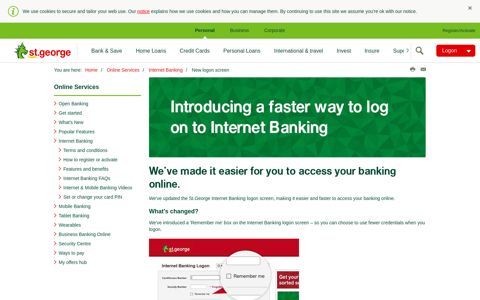 New logon screen | St.George Bank