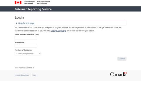Internet Reporting Service - Login - Canada.ca