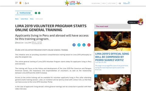 lima 2019 volunteer program starts online general training