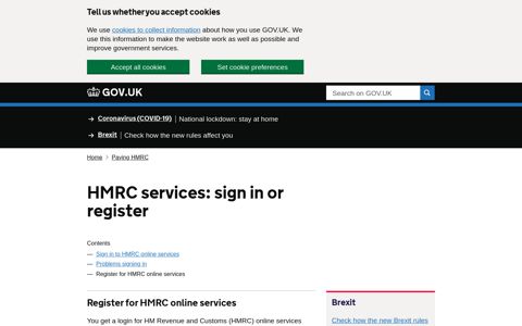 HMRC services: sign in or register: Register for HMRC online ...
