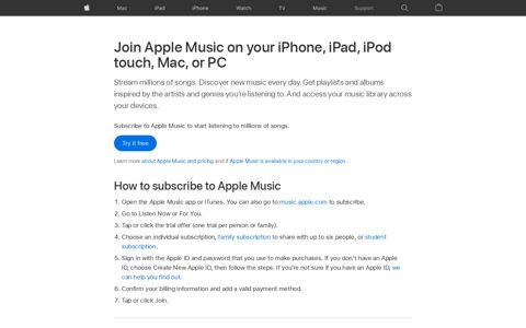 Join Apple Music on your iPhone, iPad, iPod touch, Mac, or PC
