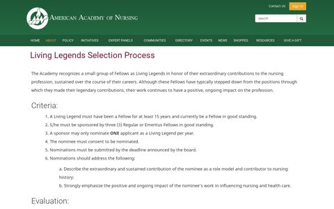 Living Legends Selection Process - American Academy of ...
