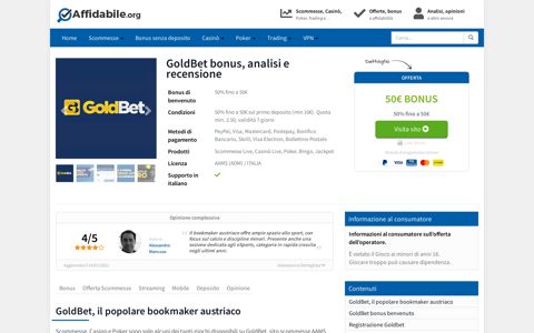 GoldBet bonus e recensione: 100% fino a 100€ Bonus | 2020