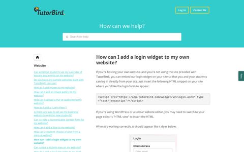 How can I add a login widget to my own website? - TutorBird ...