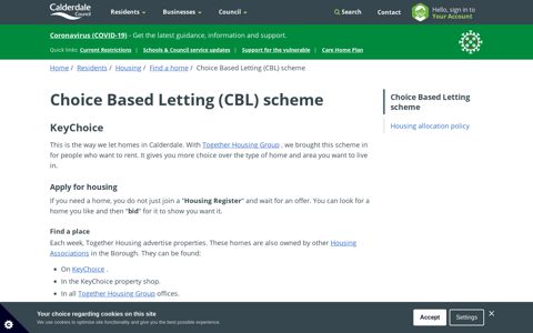 Choice Based Letting (CBL) scheme | Calderdale Council