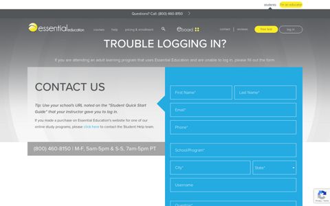 Trouble Log In Page | Essential Education - GED Academy