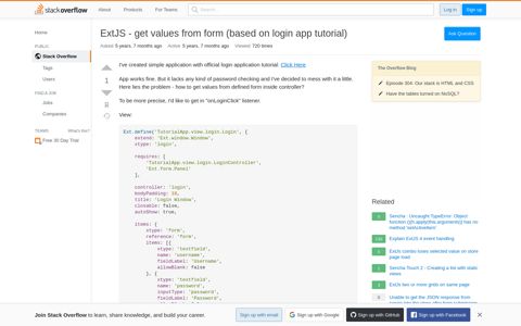 ExtJS - get values from form (based on login app tutorial ...