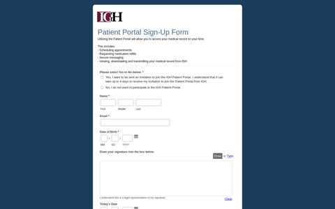 Patient Portal Sign-Up Form - IndyGastro
