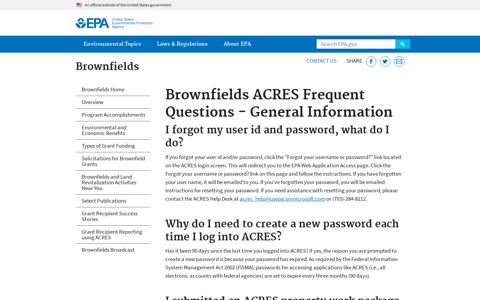 Brownfields ACRES Frequent Questions - General ... - EPA