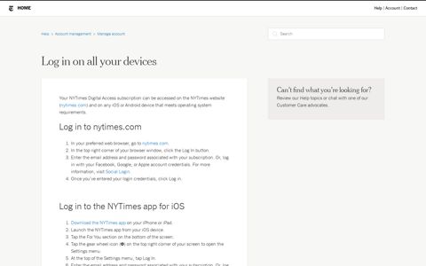 Log in on all your devices - Help - The New York Times