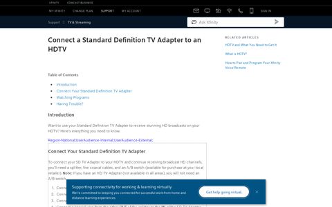 Connect a Standard Definition TV Adapter to an HDTV - Xfinity