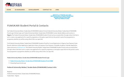 FUWUKARI Student Portal & Contacts | 2020 MoPawa