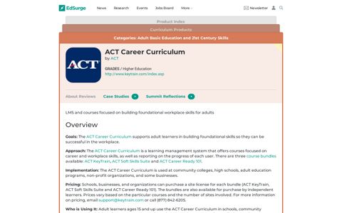 ACT Career Curriculum | Product Reviews | EdSurge