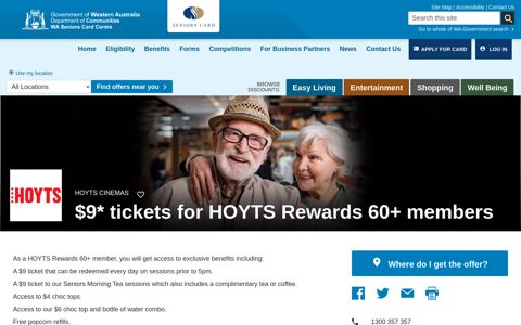 HOYTS Cinemas - $9* tickets for HOYTS Rewards 60+ members