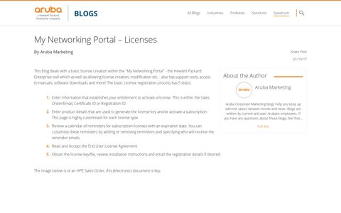 My Networking Portal – Licenses | Aruba Blogs