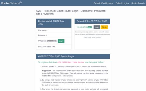 AVM - FRITZ!Box 7360 Default Login and Password