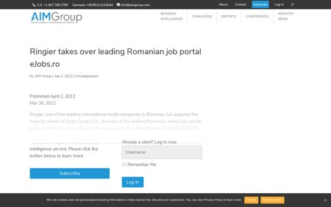 Ringier takes over leading Romanian job portal eJobs.ro - AIM ...