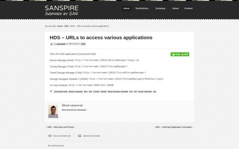 HDS – URLs to access various applications | SANSPIRE
