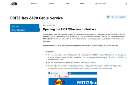 Opening the FRITZ!Box user interface | FRITZ!Box 6490 Cable ...